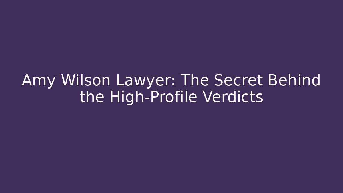Amy Wilson Lawyer: The Secret Behind the High-Profile Verdicts