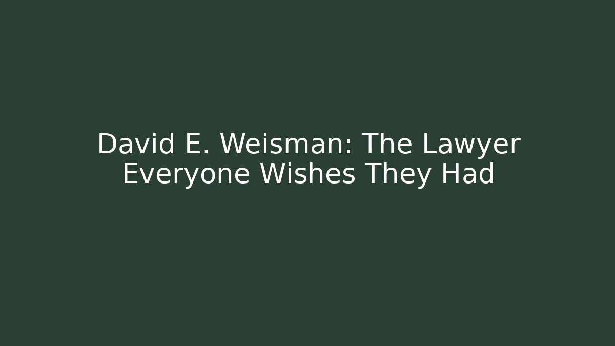 David E. Weisman: The Lawyer Everyone Wishes They Had