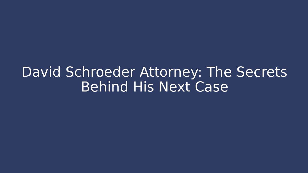 David Schroeder Attorney: The Secrets Behind His Next Case - V Auction