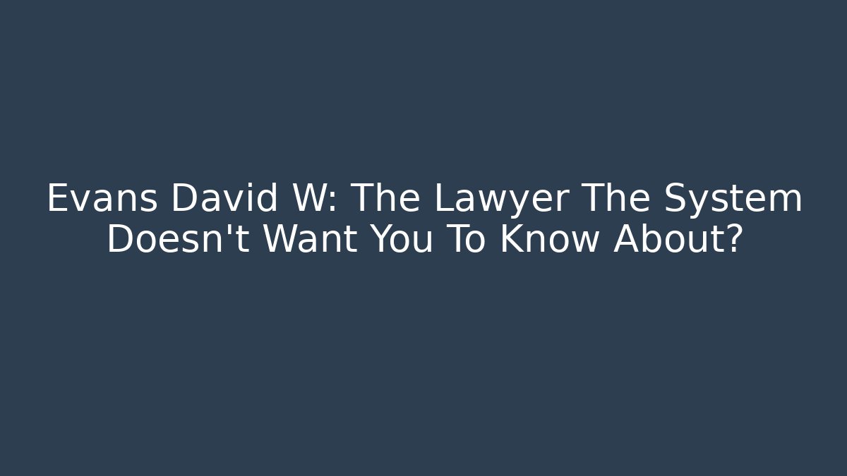 Evans David W: The Lawyer The System Doesn't Want You To Know About?