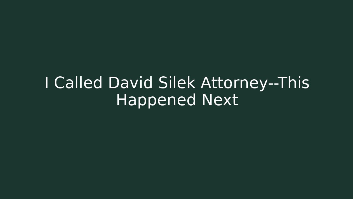 I Called David Silek Attorney—This Happened Next