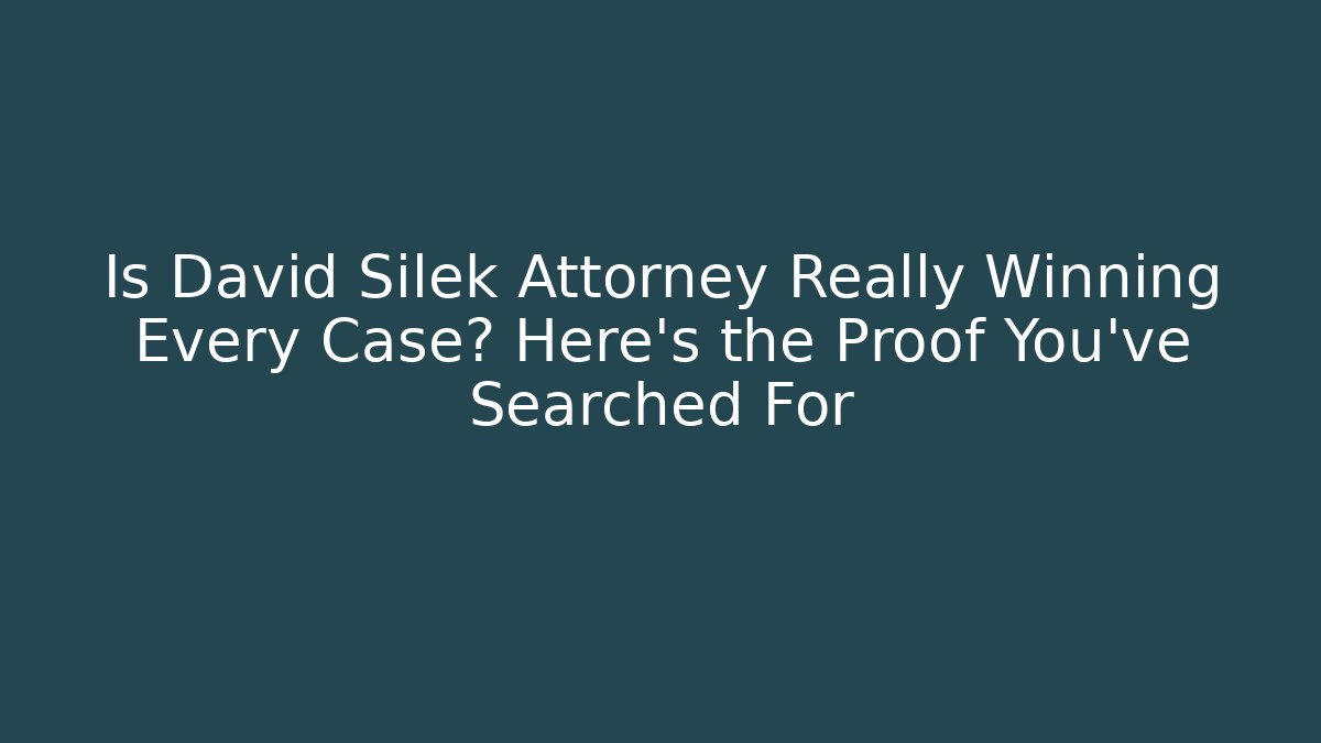 Is David Silek Attorney Really Winning Every Case? Here's the Proof You've Searched For - V Auction