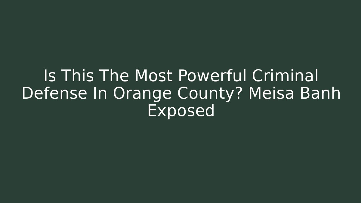 Is This The Most Powerful Criminal Defense In Orange County? Meisa Banh Exposed
