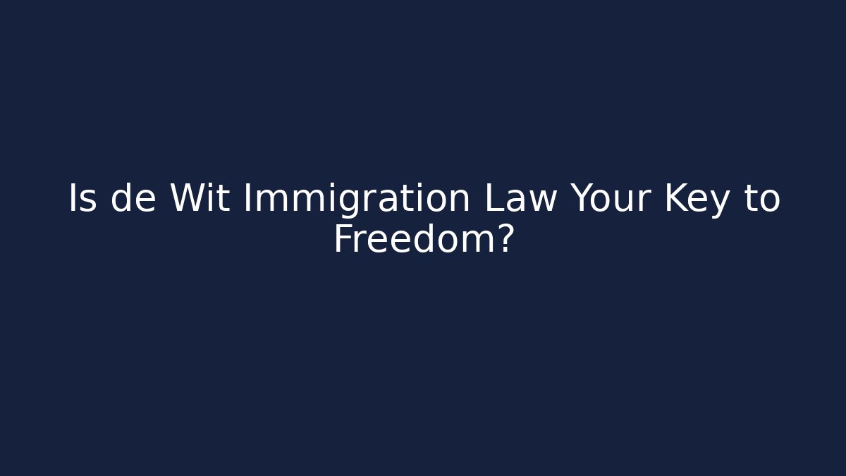 Is de Wit Immigration Law Your Key to Freedom?