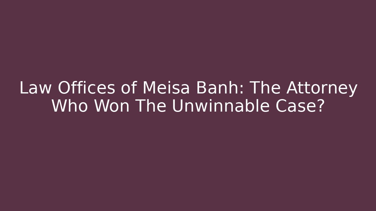 Law Offices of Meisa Banh: The Attorney Who Won The Unwinnable Case?