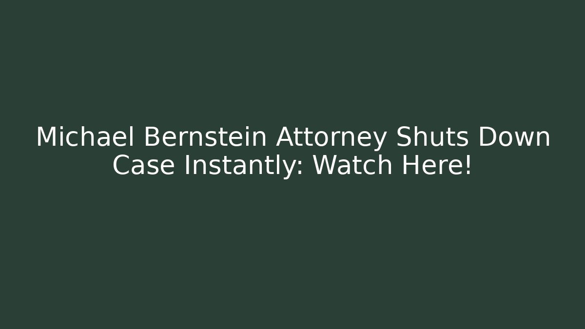 Michael Bernstein Attorney Shuts Down Case Instantly: Watch Here!