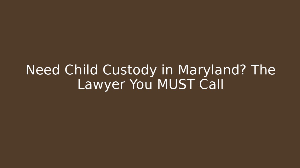 Need Child Custody in Maryland? The Lawyer You MUST Call