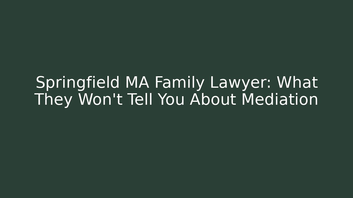 Springfield MA Family Lawyer: What They Won’t Tell You About Mediation