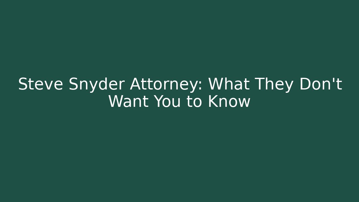 Steve Snyder Attorney: What They Don’t Want You to Know