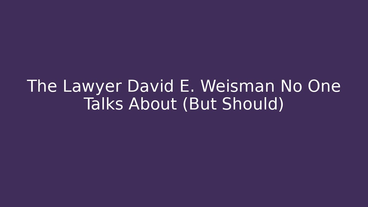The Lawyer David E. Weisman No One Talks About (But Should)