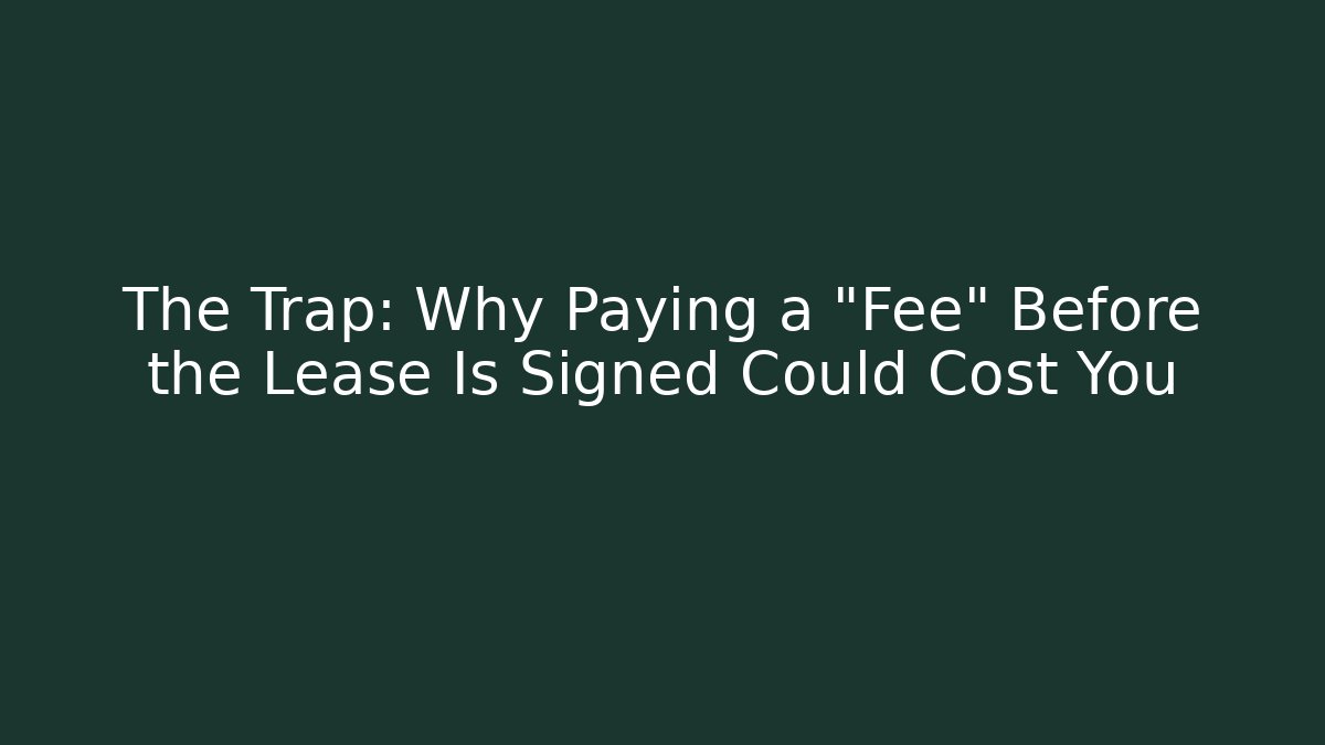 The Trap: Why Paying a "Fee" Before the Lease Is Signed Could Cost You