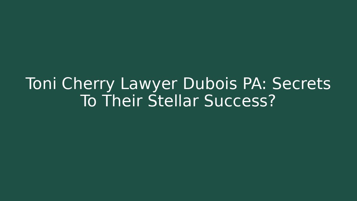 Toni Cherry Lawyer Dubois PA: Secrets To Their Stellar Success?