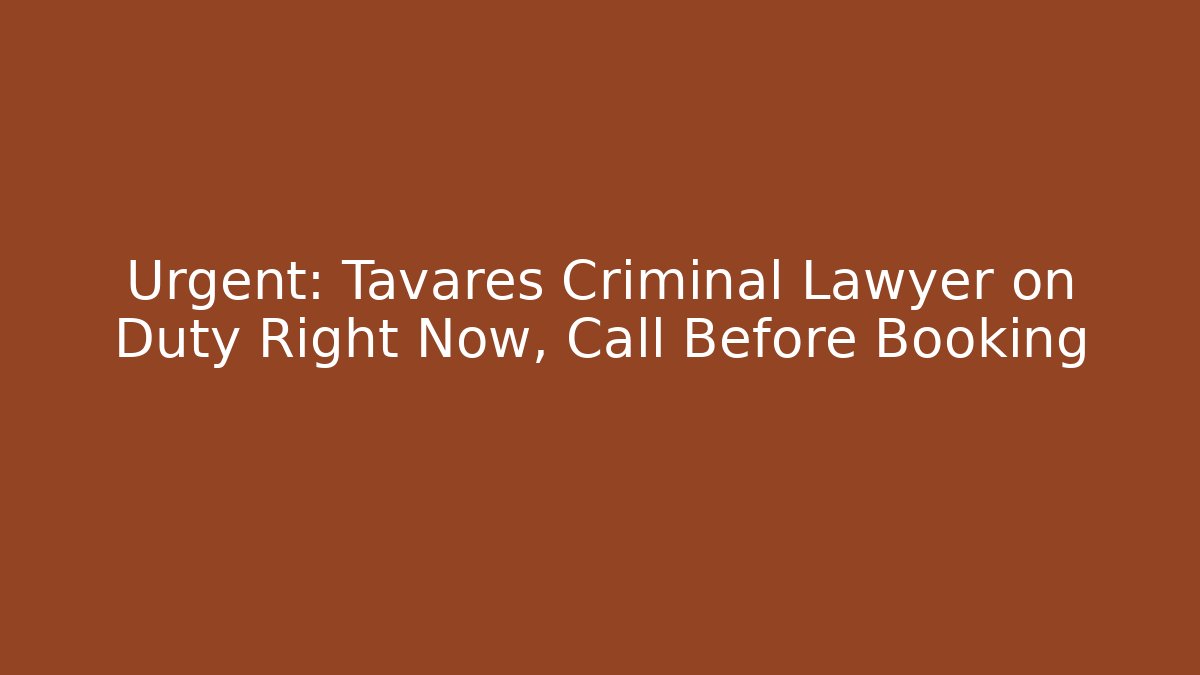 Urgent: Tavares Criminal Lawyer on Duty Right Now, Call Before Booking