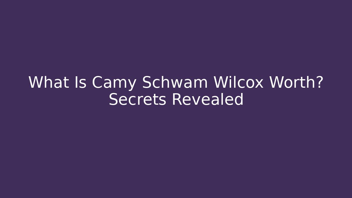 What Is Camy Schwam Wilcox Worth? Secrets Revealed - V Auction