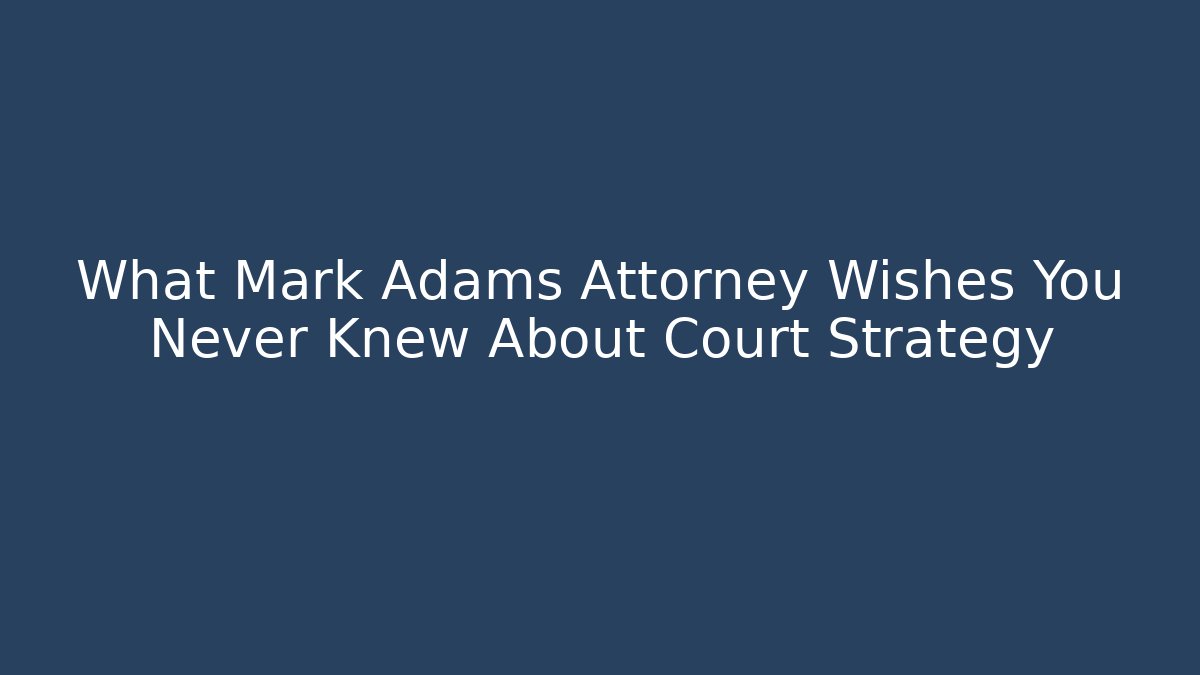 What Mark Adams Attorney Wishes You Never Knew About Court Strategy