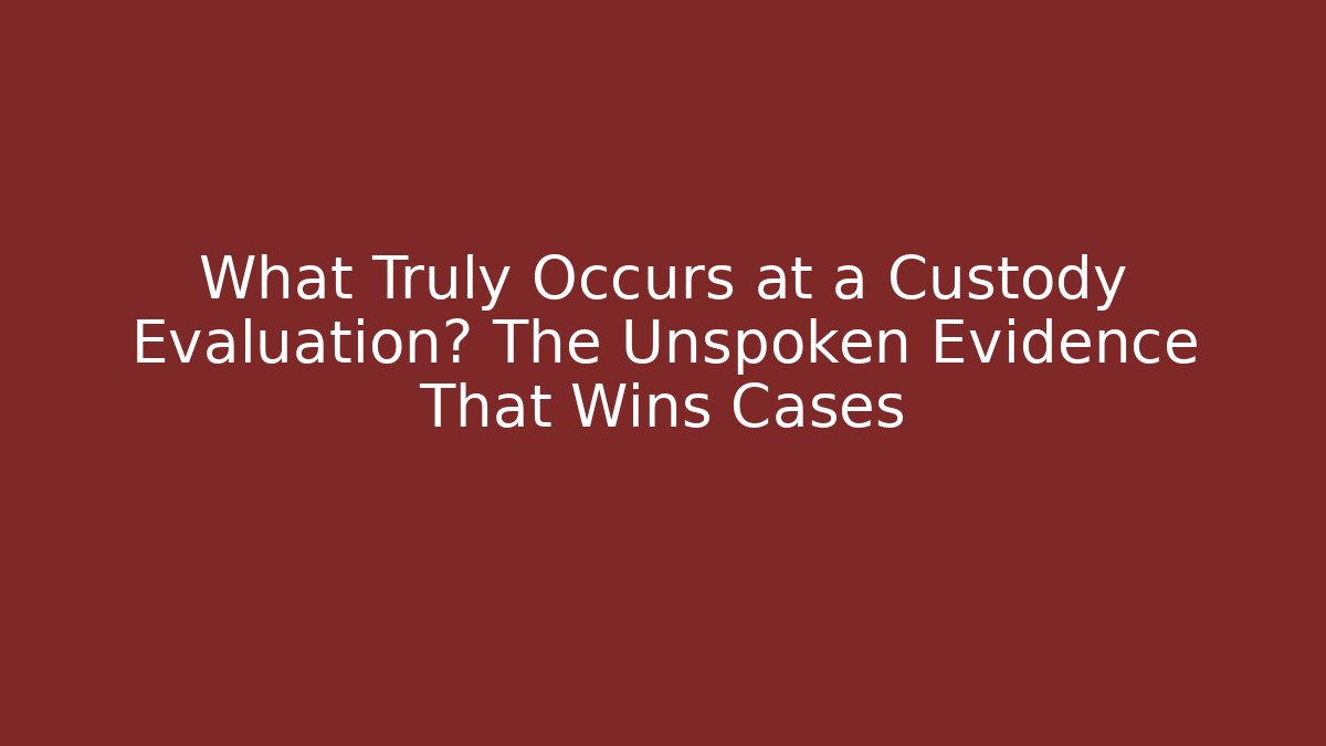 What Truly Occurs at a Custody Evaluation? The Unspoken Evidence That Wins Cases