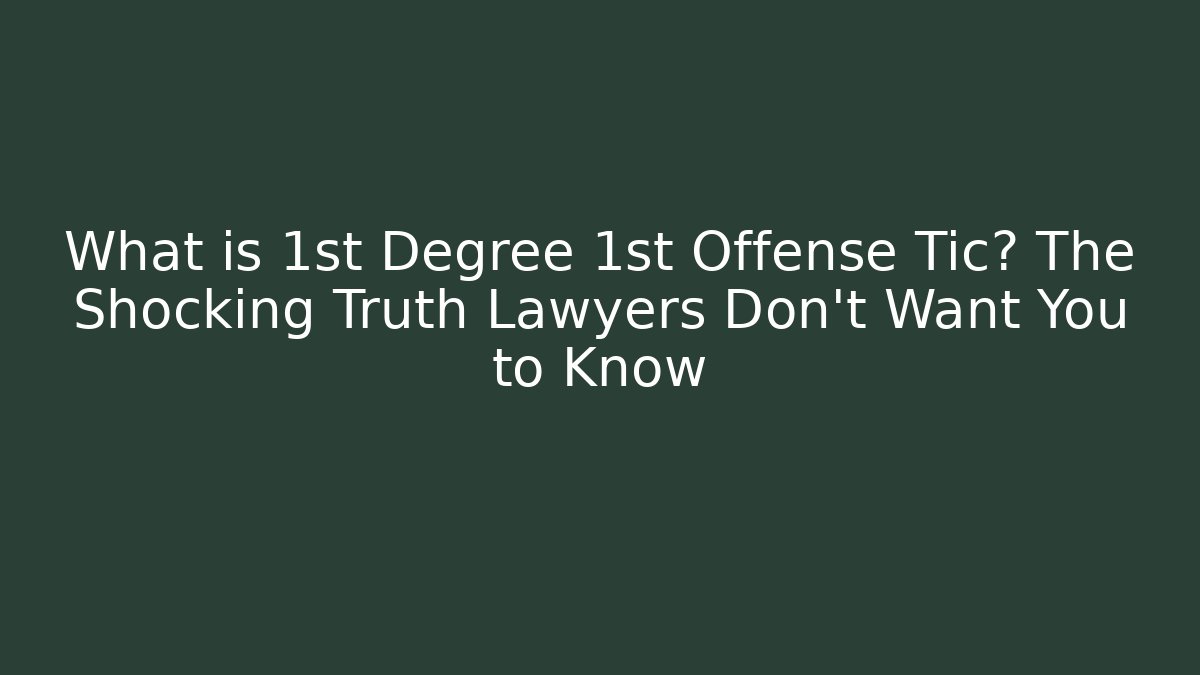 What is 1st Degree 1st Offense Tic? The Shocking Truth Lawyers Don’t Want You to Know